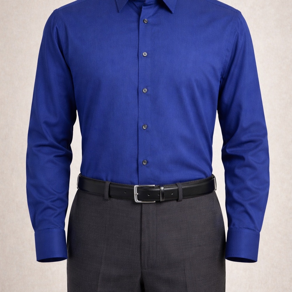Alfani Fitted Stretch Dress Shirt Mens XL 17 34/35 Blue Textured Button Up